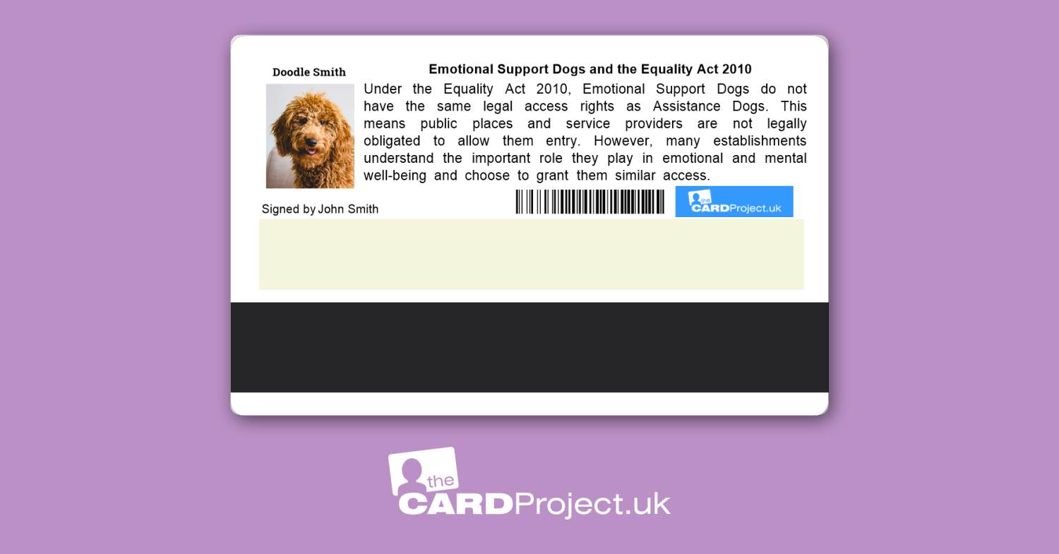 Emotional Support Dog Identification Card (REAR)